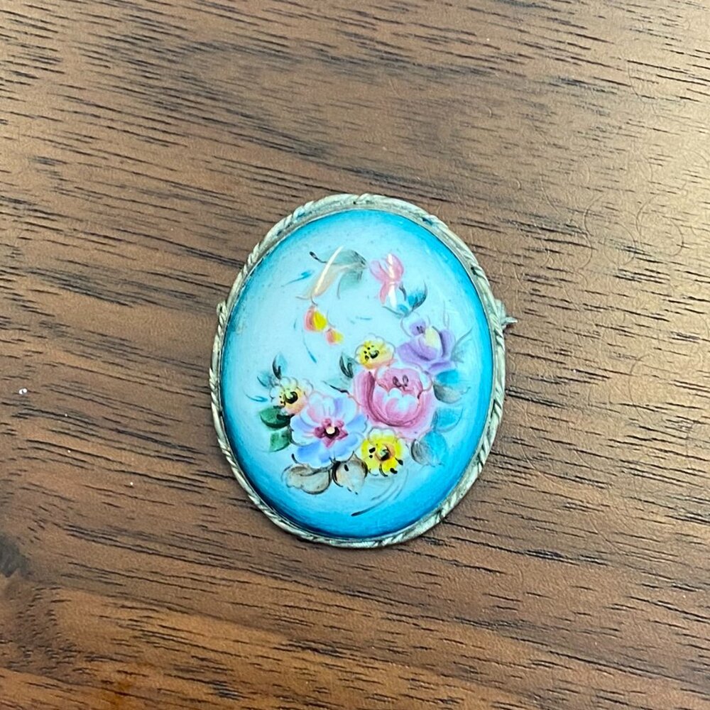 Vintage Genuine Russian Enamel Brooch Filigree / Floral Antique Jewelry
